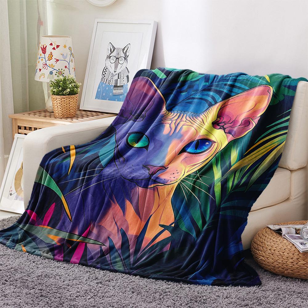 Sphynx Cat In the Grass Print Flannel Blanket, High Quality Comfortable for All Seasons, Home Decor, Warmth and Comfort