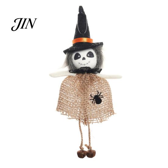 Hochwertige Hexenfigur Halloween Hängedekoration, Gruselige Kürbis-/Geist-/Hexen-/Schwarze Katze Puppe Ornament mit Strapazierfähigem Jute-Rock für Spukhaus
