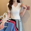 Summer V-neck Short-sleeved Knit Shirt Thin Slim T-shirt Female Design Sense Cross Short Tops Casual Essential Comfort Style Slim Fit Pullovers Tees