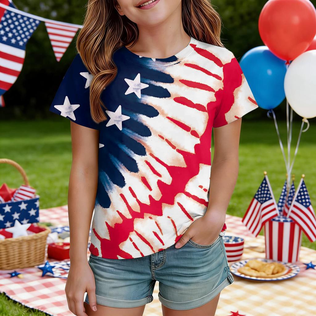 Kids Independence Day Print Round Neck Short Sleeve Casual T-shirt