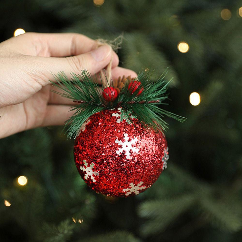 Red Pine Needle Sticky Ball High Grade Christmas Balls Set Christmas Sticky Pink Ball New Year
