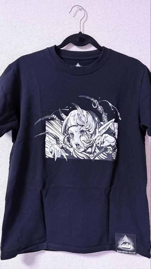 [USED] INVASION CLUB Anime T-shirt, size L, black