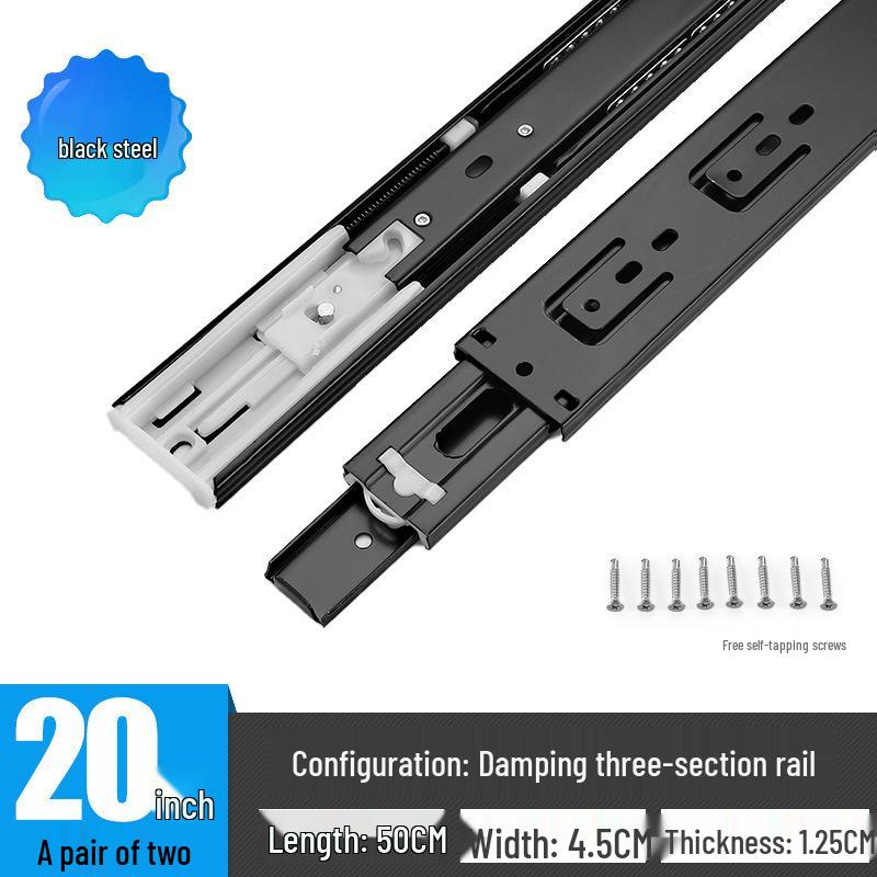 Thickened Stainless Steel Drawer Slides with Three-Section Silent Rails and Buffer Damping