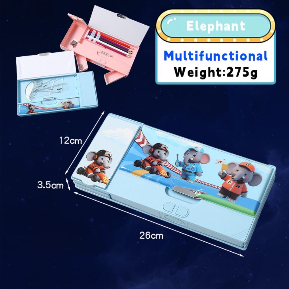 

Double Sided Use Pen Box Fun Mechanism Design Stationery Storage Box School Office Elephant