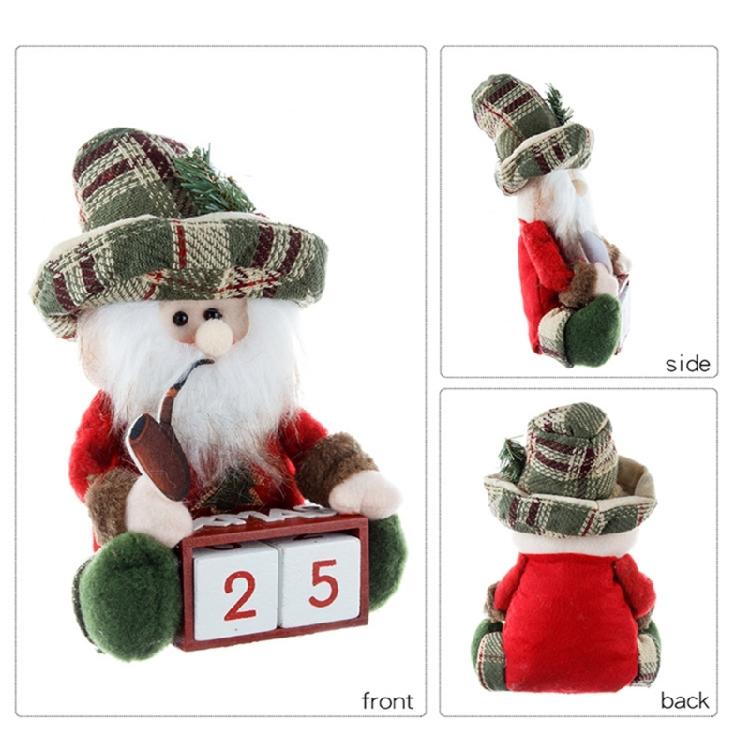 Santa and Snowman Plush Figurine Wood Christmas Count Down Calendar with Number Square Farmhouses Tabletop Ornament Gift