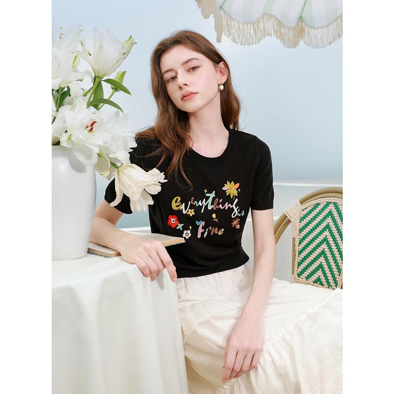 

Sancai 2025 Summer Embroidered Colorblock Knit Pullover S