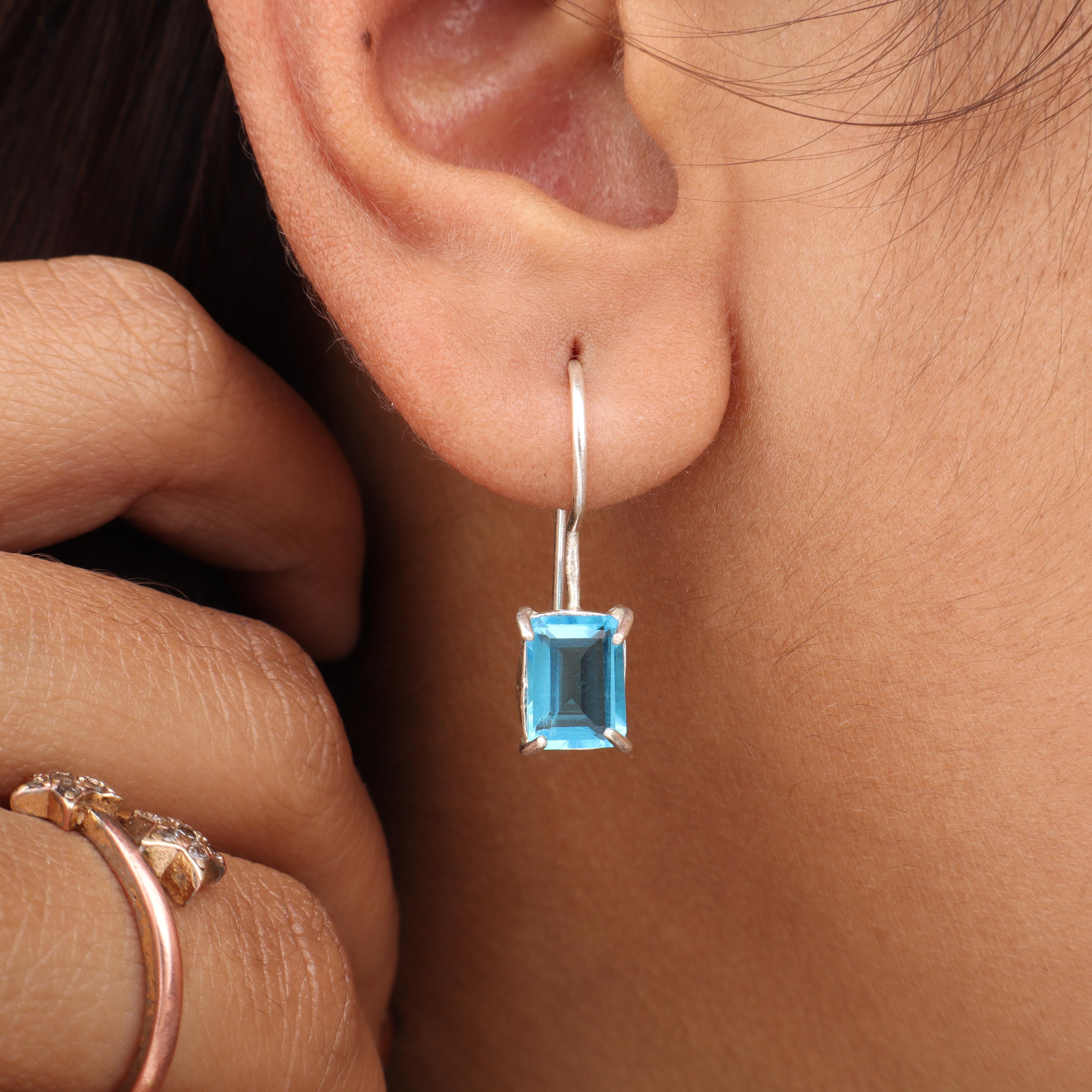 

Swiss Blue Topaz Gemstone Silver Women Earring 1 925 Sterling Silver Handmade Jewelry For Gift EE-180-8