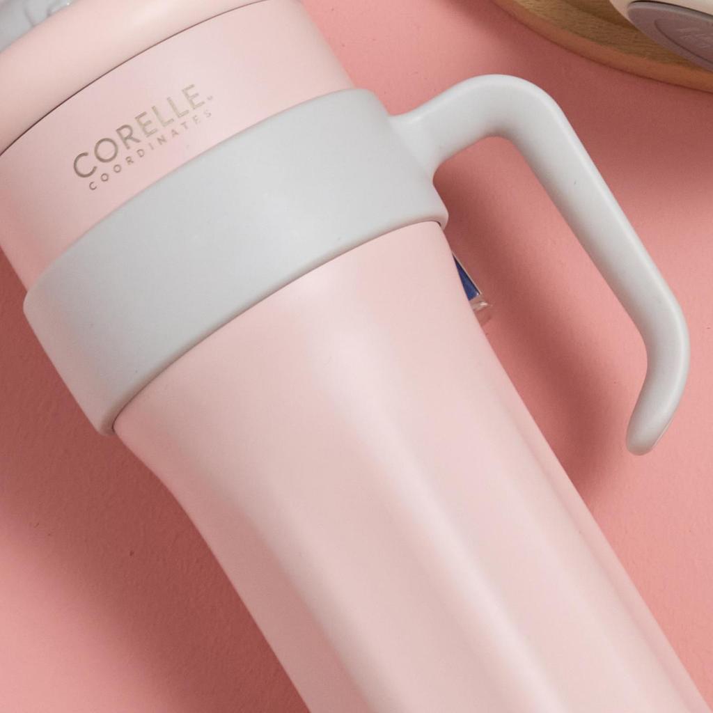 CORELLE COORDINATES Stinless Steel Vacuum Mug Tumbler (1.25L) with Straw Pink/White
