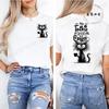 No Talkie Before Coffee Print T-shirt Short Sleeve Casual Top Summer Women Black Cat Kawaii Streetwear Graphic Tees Shirt Tops