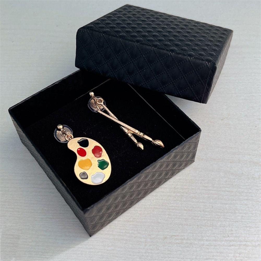 

Gold Asymmetrical Earrings Drawing Board Korean Style Ear Hook Personality Dangle Earrings Female