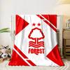 A red tree and wave logo with two stars, framed by geometric red shapes. for all seasons blanket lunch break throw gift