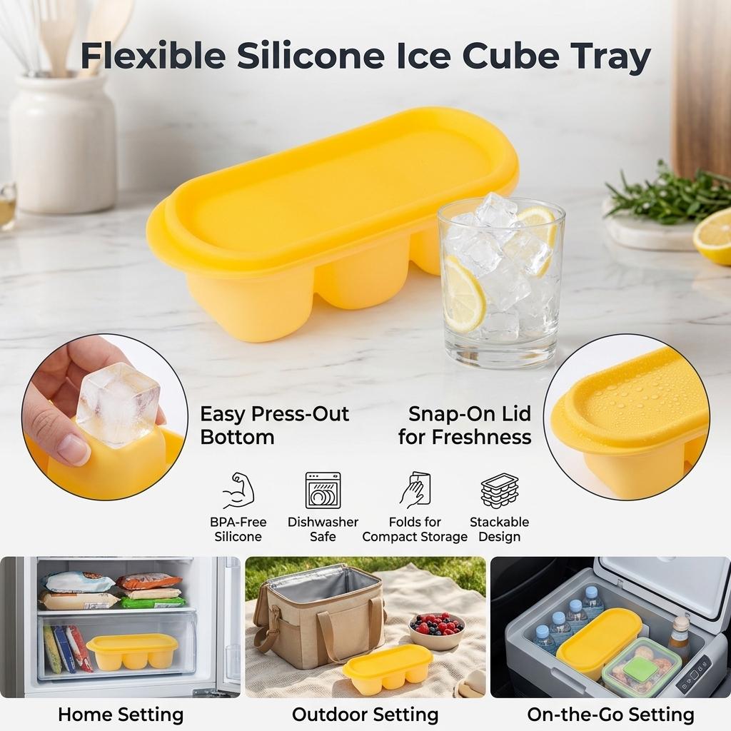 Food Grade Silicone Ice Tray With Lid And Press Release For Home Use