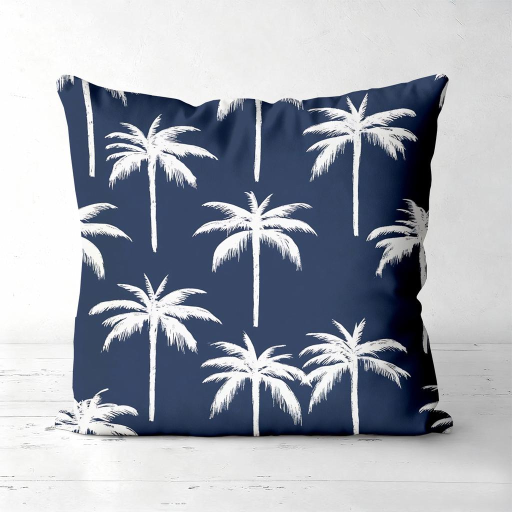 1 Pieces Navy Blue Palm Tree Print Throw Pillow Covers Pattern Cushion Cover Suitable For Sofa Bedroom Car Pillow Cover