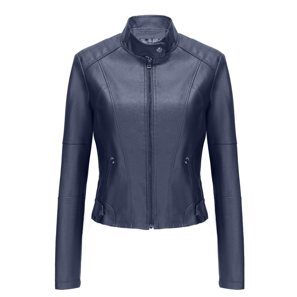 European and American locomotive leather jacket spring and autumn women's clothing washed leather women's leather jacket short slim leather jacket