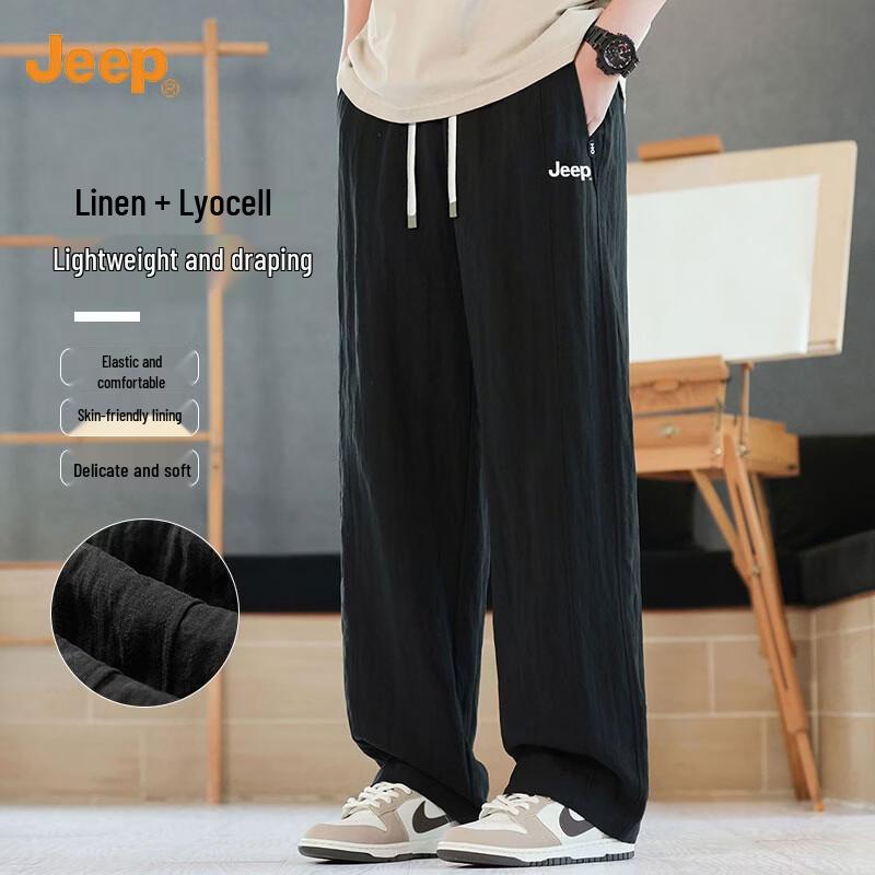 JEEP Men s Linen Tencel Blend Casual Straight-Leg Pants M