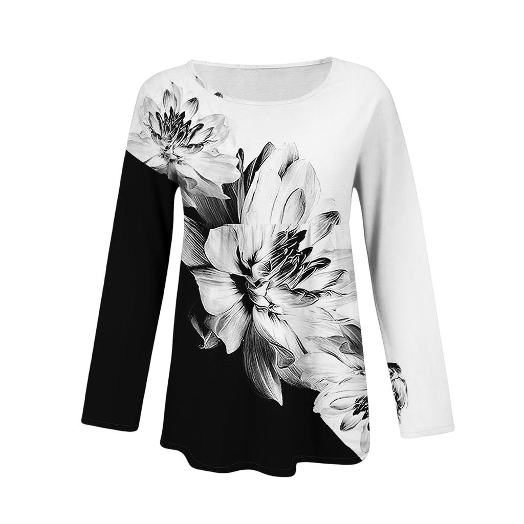 Damen Casual Mode Locker Rundhals Blumenmuster Langarm Oberteil