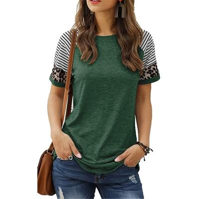 Einfache Leopard Print Sommer T-shirts Frauen Kurzarm Lose Beiläufige T Shirts Gestreiften Ärmeln Fashion Tees Femme Pullover