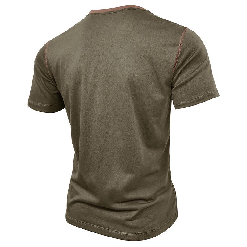 2026 Summer Color Block Men's Short Sleeve Henley T-shirt