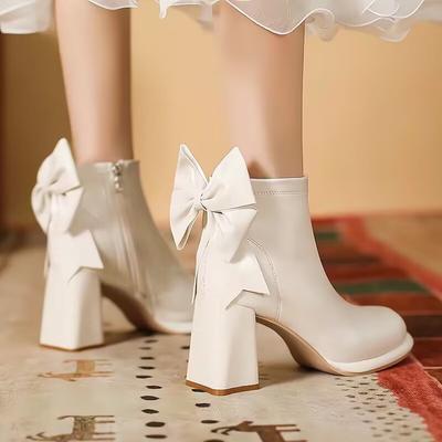 Round Toe Square Heel Bow Decoration Fashion Women's Shoes Elegant Wear-resistant Casual Comfortable Short Boots