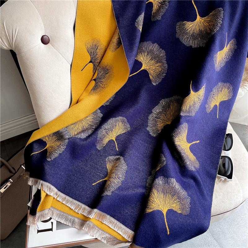 Luxury Brand Flower Print Winter Scarf Women Cashmere Warm Pashmina Foulard Female Scarves Long Blanket Thick Soft Shawls Wraps