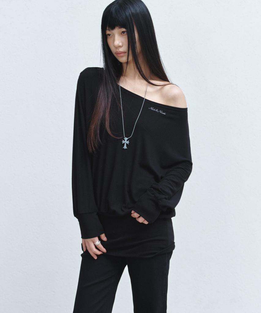 Nigaennikol Asymmetric Off Shoulder Dress_Black