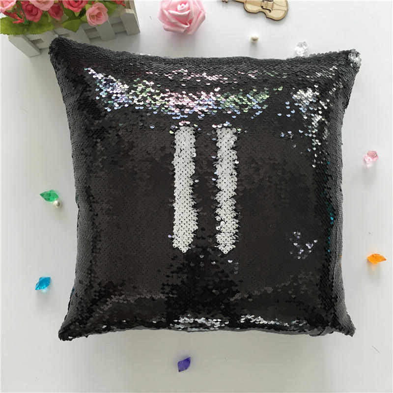 Kussensloop Decoratieve Kussenhoes Zeemeermin Pailletten Kleurrijk Vierkant Effen Gebreid Verborgen Rits Kussen Huis Auto Bank 40*40Cm