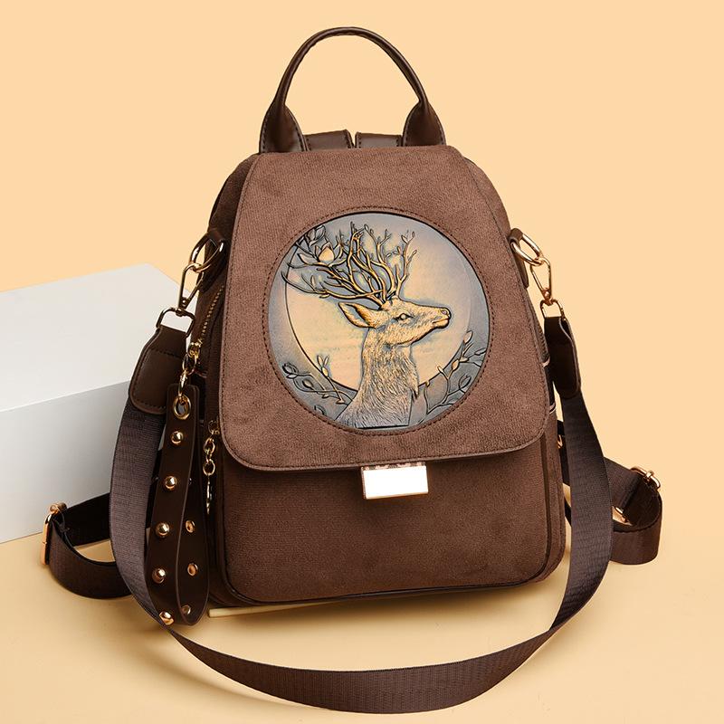 Embroidered Shoulder Bag for Women, Versatile Travel Backpack with Waterproof Feature and Large Capacity for Books