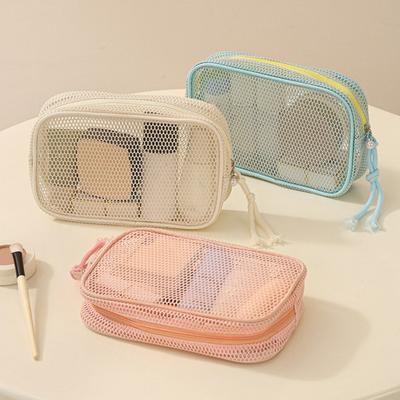 Netz-Kosmetiktasche Tragbarer Reise-Make-up-Organizer Atmungsaktive Reißverschluss-Kulturbeutel mit Lanyard