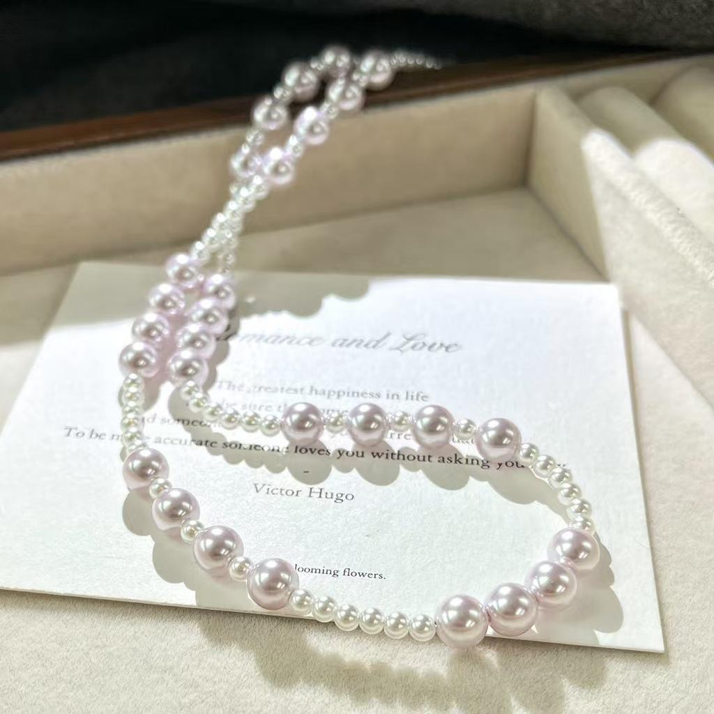 Vintage Strong Light High Quality Strong Light Artificial Crystal Pearl Necklace Collarbone Chain
