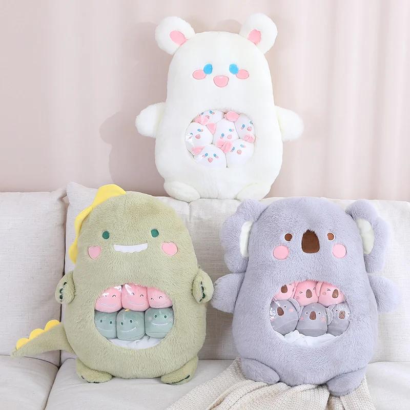 Cute Cartoon Animal Plush Pillow with Small Toys Inside Soft Stuffed Sofa Cushion Home Decor Birthday Gift for Kids