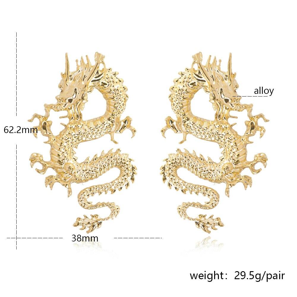 Chinese Style Twisted Dragon Earring Cool Gold Silver Color Metal Animal Pendant Unique Drop Earring Statement Party Jewelry
