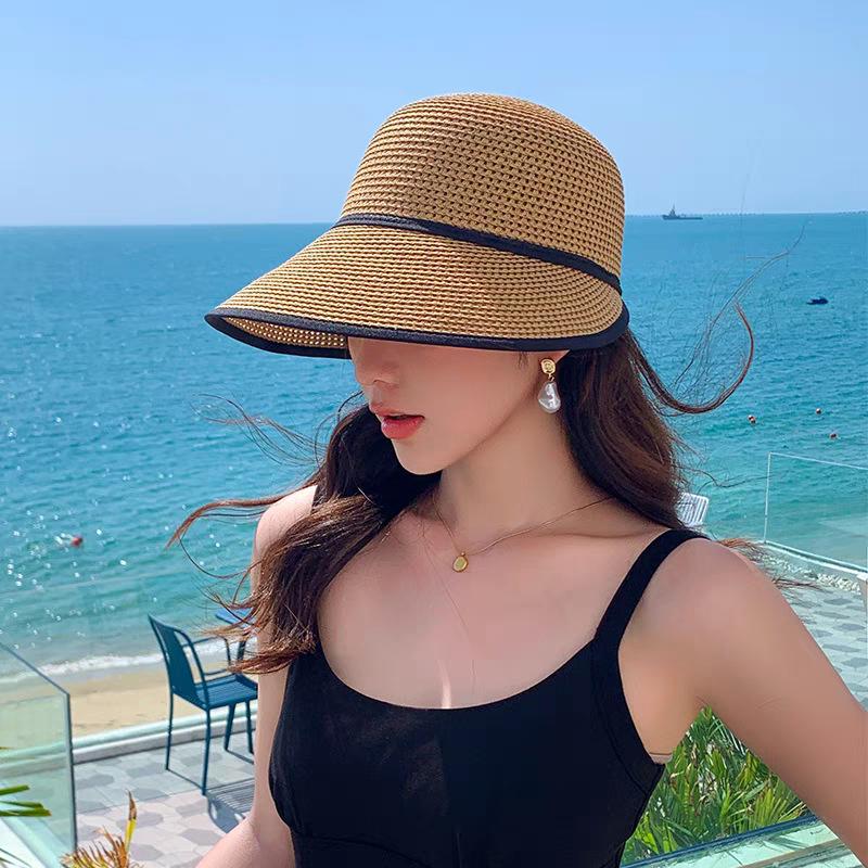 Straw hat women's summer cap sun protection visor spring and autumn straw equestrian hat beach hat sun hat big brim knight hat