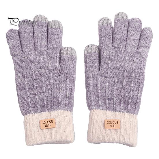 1 Pair Unisex Winter Gloves Knitted Thick Warm Color Matching Touch Screen Anti-slip Elastic Soft Warm Thick Plush Cycling Riding Gloves