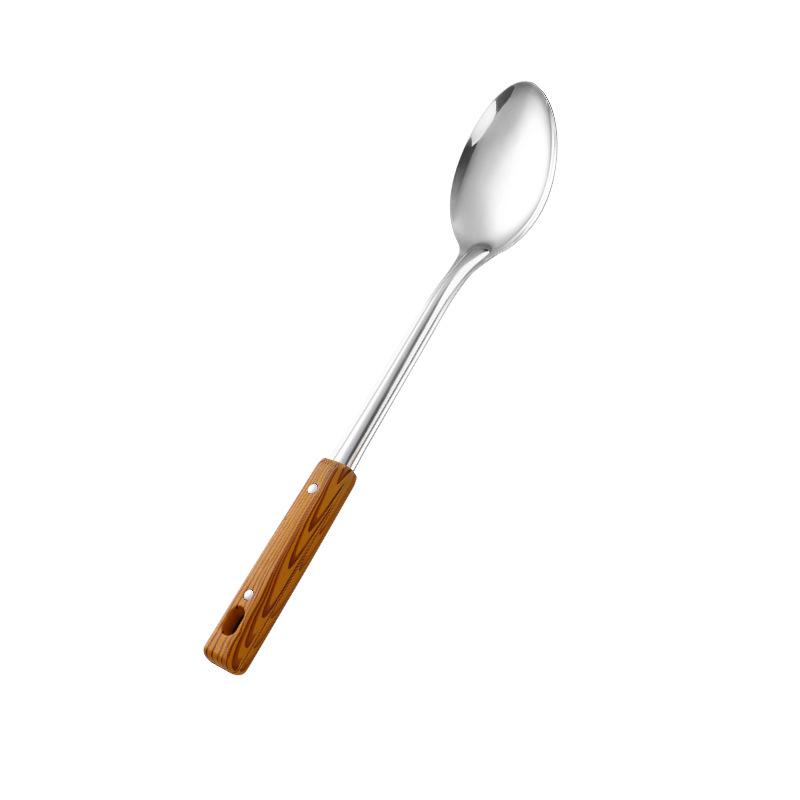 Stainless Steel Cookware Set with Heat-Resistant Wood Grain Handles, Spatula, Slotted Spoon, and Ladle - Durable Kitchen Utensils