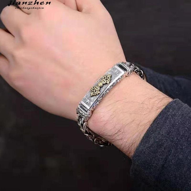 Bracelet Homme Argent Tide Bijoux de Main Vajra Pilou Motif de Sécurité Chaîne Bracelet Exquis
