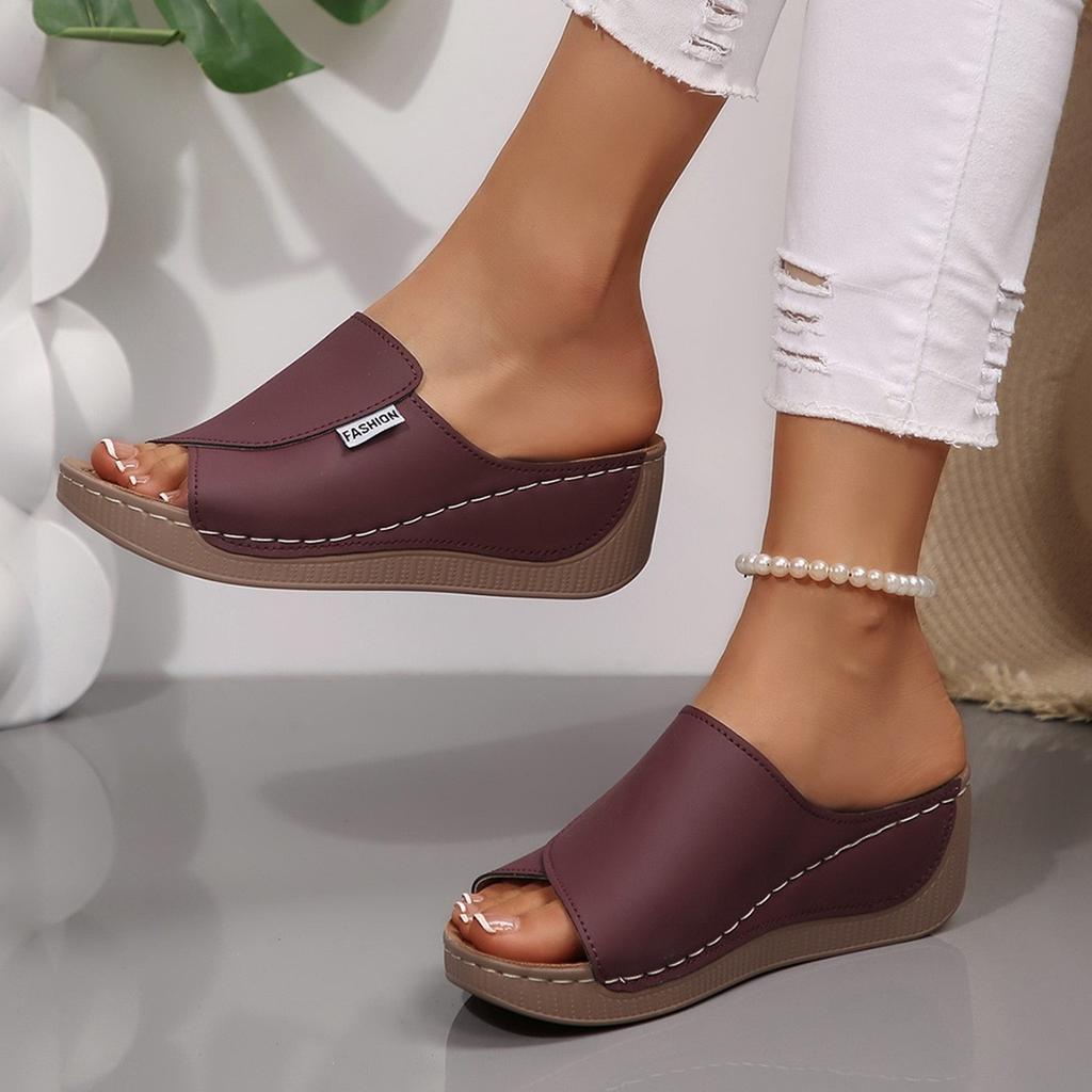 Offene Keilsandalen für Damen zum Hineinschlüpfen Kork-Plateau-Sandalen mit Absatz Komfort Sommer Strand Schuhe Damensandalen mit dicker Sohle Lässige elegante Slides
