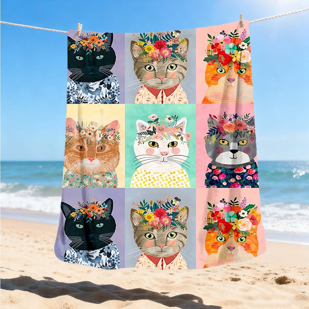 1pc Floral Cat Prints Outdoor Flannel Blanket Soft All Season Polyester Throw , Perfect for Picnics & Travel , Picnic Accessory