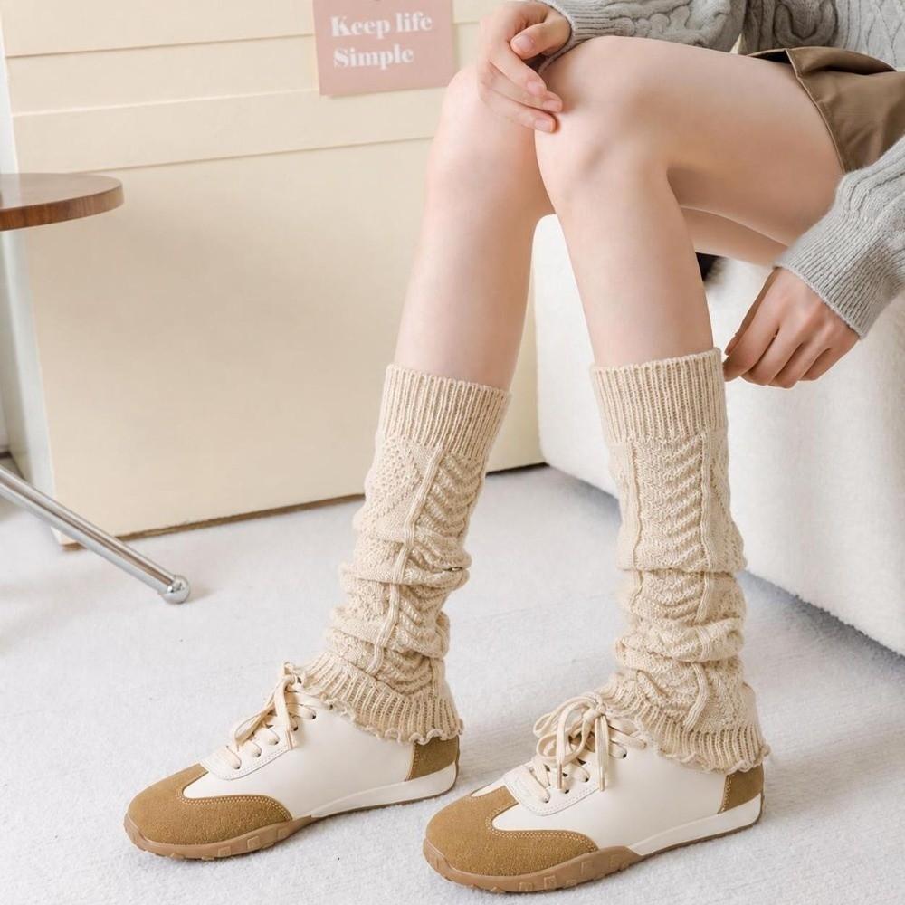 Knitted Knee Socks Solid Color Knee Sleeves Japanese Style Foot Cover Socks For Women