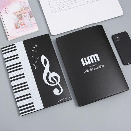 Samcos A4 Size Sheet Music File, 4-Sided, Holds 6 Sheets, Expands to 4 Pages, Writes on, Non-Reflective, Perfect for Sheet Music, Composition, Lessons