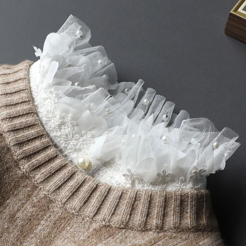 Biały Koralikowy Damski Kołnierzyk Koszuli Stojący Fałszywe Kołnierzyki Kobieta Czarny Odpinany Kołnierzyk Koronkowy Vintage Połowa Koszuli Sztuczny Koł