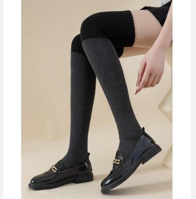 Knitted Winter Socks Women Over Knee Socks Non-Slip Stockings Thigh High Splicing Together Color Warm Women's Knee Socks Spring Stockings