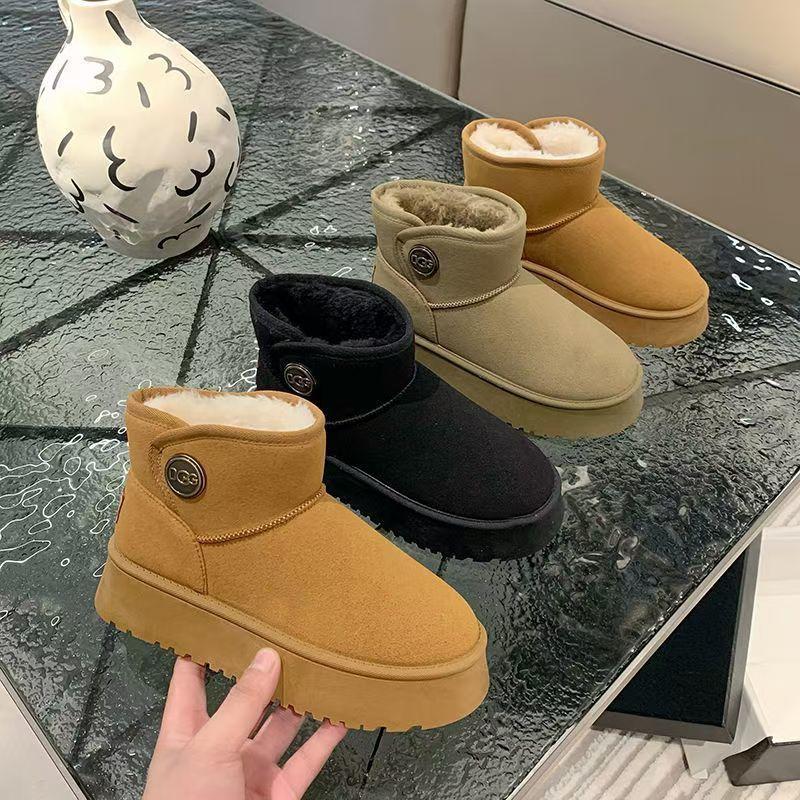 2025 nya snökängor dam vintern sammet förtjockad varm stor bomullsskor dam tjocksulade halkfria skor