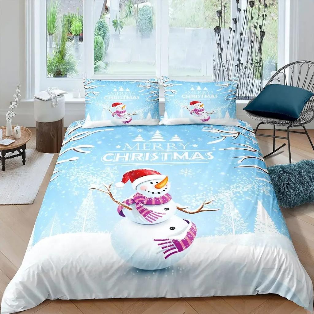 Comforter Snowman Kids Girl Christmas Comforter Winter Snow Bedding Set New Year Cartoon Style Polyester