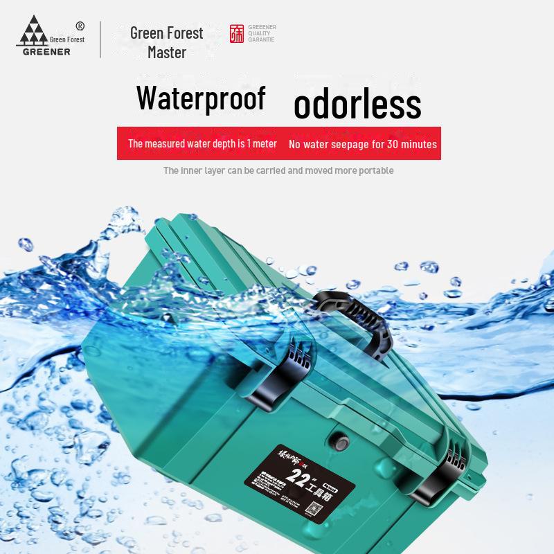 Green Forest Industrial Waterproof Multi-Function Tool Box - Large, Thickened, Portable Storage.