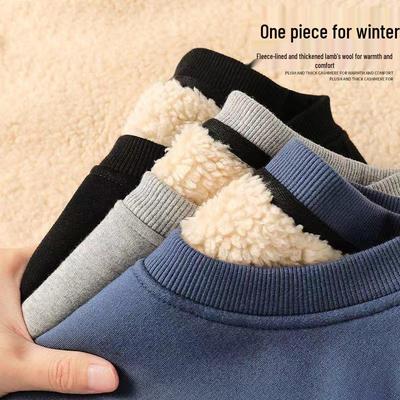 Men's Winter Thick Lambswool Hoodie: Youthful, Warm, Pure Color, Loose Fit, Plus Size