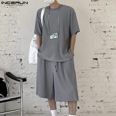 Two Pieces Men Short Sleeve T-Shirts and Loose Shorts Texture Oversized Outfits Sets