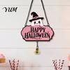 Festive Entrance Hanging Bell Halloween Cute Witch Hat Ghost Door Sign, Wooden Decoration, Decorative Skull Doorbell Pendants for Indoor Outdoor Home