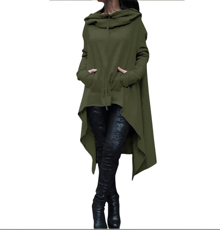 2018 Autumn/Winter European American Solid Color Long Hooded Sweatshirt