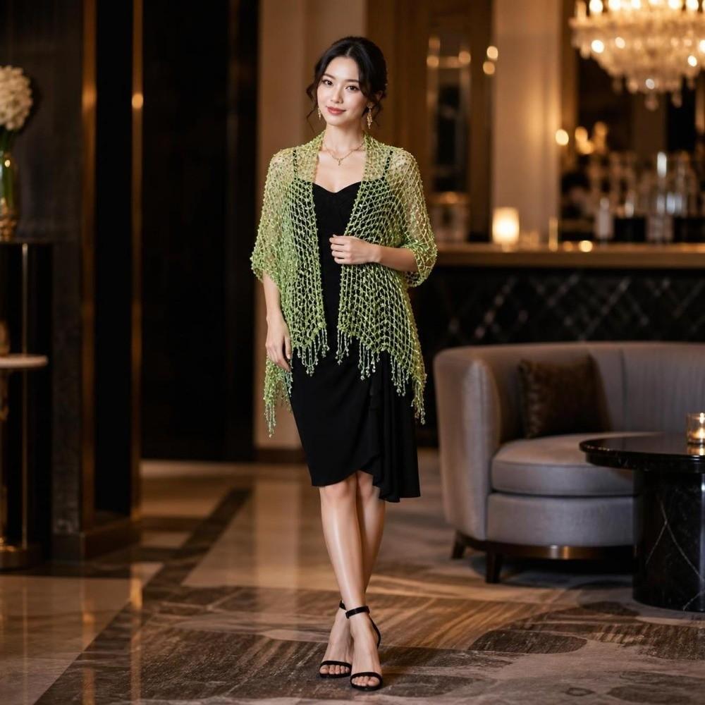 Hollow Out Glitter Shawl Formal Boho Headscarf Fashion Sparkle Sequin Fringe Scarf Evening Dress