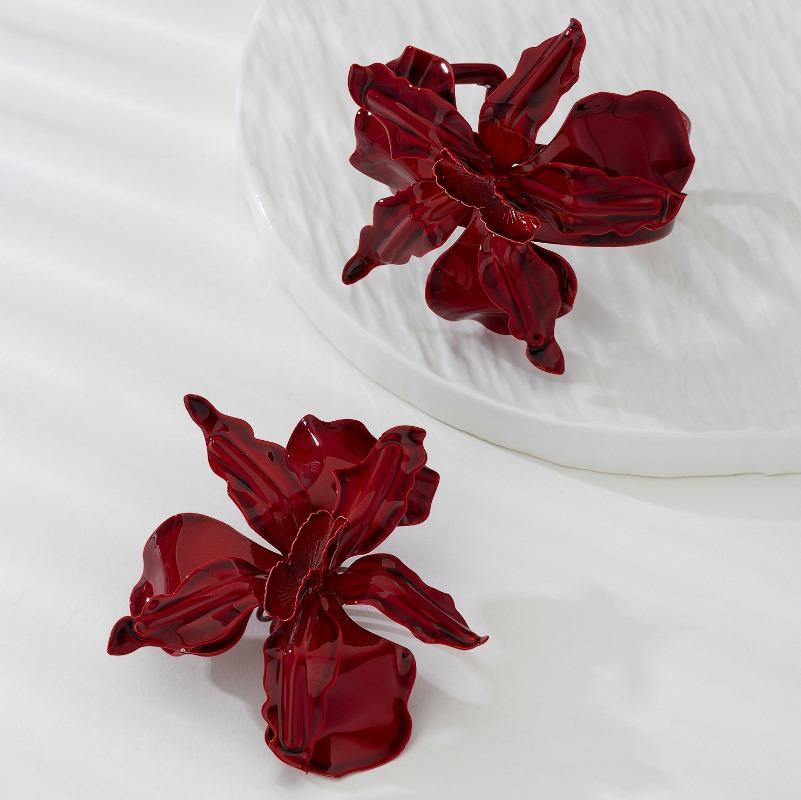 Personality Exaggerated Niche Design High Sense Red Big Flower Bracelet Ring Women's Party Gift